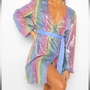 NWT Boohoo Rainbow Sequin Dress